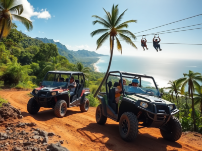 UTV side-by-side adventure on Tamarindo Beach, Costa Rica, driving along sandy trails with stunning ocean views and tropical scenery." 🚜🌴🌊